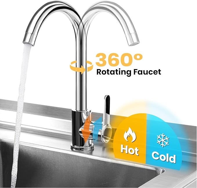 Stainless Steel Utility Sink, 47.2'' Free Standing Single Bowl Kitchen Sink with Cold and Hot Water Pipe, Left Drawer, Indoor and Outdoor for Laundry Room Farmhouse Kitchen(47.2 inch)