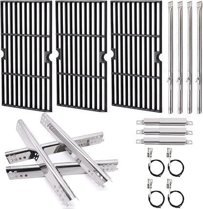 Criditpid Grill Replacement Parts for Charbroil Advantage 4 Burner 463344116, Cast Iron Grill Grates, Stainless Steel Burner Tubes, Heat Plates Shields, Adjustable Carryover Tubes & Igniters Kit.