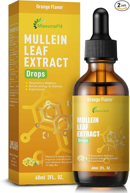 Mullein Drops for Lungs Liquid - Support Respiratory Herbal Supplement,Mullein Leaf Extract for Lungs Cleanse with Cordyceps, Marshmallow Root & Licorice Root Extract 4 fl oz 2 Pack