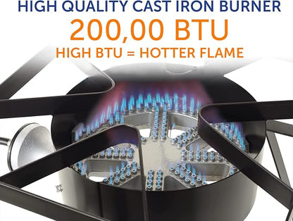 Flame King Heavy Duty 200K BTU, 0-20 PSI, Propane Gas Single Burner Bayou Cooker Outdoor Stove for Home Brewing, Turkey Fry, Maple Syrup Prep, Cajun Cooking, Black