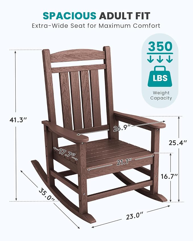 SERWALL Outdoor Rocking Chair Set of 4, Patio Rocking Chair, Coffee | HDPE - Image 3