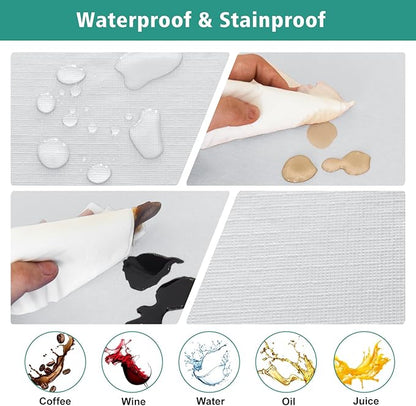 LUSHVIDA 6 Packs Vinyl Tablecloths with Flannel Backing for 8ft Rectangle Folding Table Cloths - Waterproof Plastic Picnic Table Covers with Elastic Corners, 30x96 inch, White