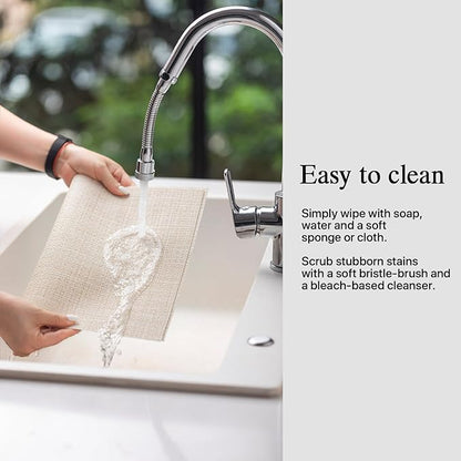 Placemats Set of 6 - Easy Clean Woven Vinyl Placemat for Dining Table, Indoor/Outdoor Place Mats, Washable PVC Table Mats（Beige）
