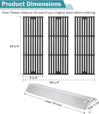 Criditpid Grill Replacement Parts for Char Griller 5050, 5650, 3001, 3030, 5072, 4000, King Griller 5252 Gas Grill, Cast Iron Grill Grates and Heat Plates Tent for Char-Griller Replacement Parts