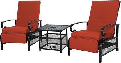 Incbruce 3 Pieces Outdoor Lounge Recliner Set, 2 Adjustable Metal Recliner Sofa by Incbruce