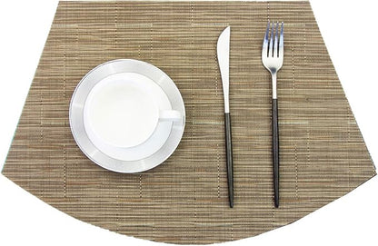 PIGCHCY Wedge Shaped Placemats Set of 6 with Centerpiece Round Mats Washable Kitchen Placemats Heat-Resistant Table Mats(Beige)