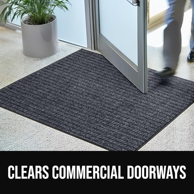GORILLA GRIP Waterproof Traffic Guard Door Mat, 2 Pack Heavy Duty Entryway Mats, Strong Rubber Back Commercial Rugs for Office Hallway, Garage Floor and Home, Low Profile Carpet, 35x23, Charcoal Gray