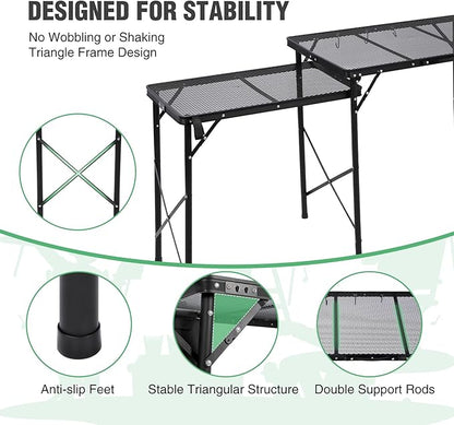 RedSwing Folding Grill Table with Sink and Double Shelf, Multifunctional Portable Stand Table for Outdoor Camping, Picnics, and Barbecues, 69"x20"x31.5", Black