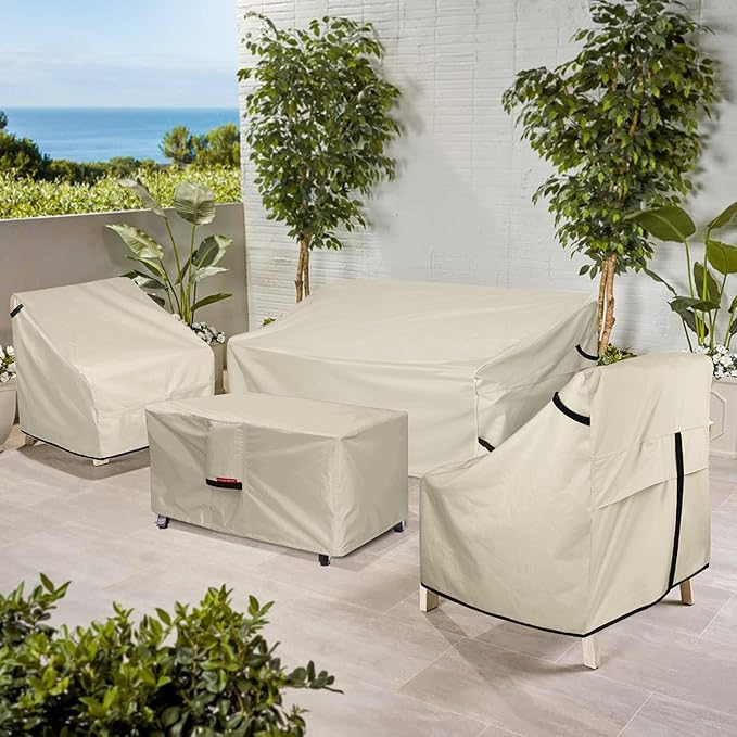 Porch Shield Patio Fire Pit Cover - Waterproof 600D Outdoor Rectangular Fire Table Cover Deck Box Protector - 52 x 34 inch, Beige