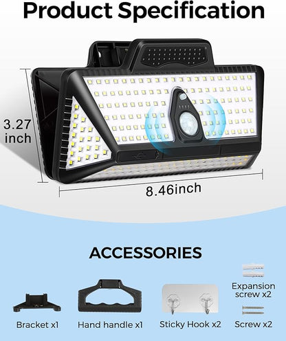 Large Clip on Solar Lights Outdoor, 208 LEDs 1000Lum Bright Solar Security Light with Motion Sensor, 3 Ways -Mount, Portable Solar Outdoor Lights for Fence Gutter Garage Yard
