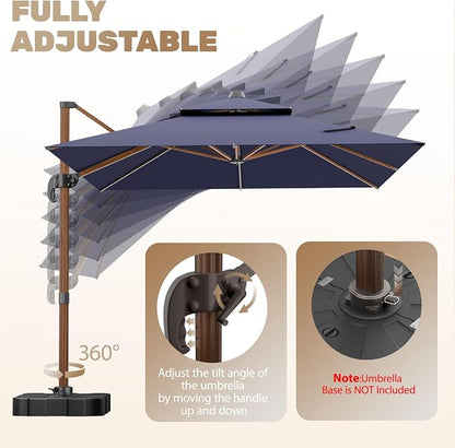 10x13FT Cantilever Outdoor Patio Umbrellas, Double Top Wood Pattern Rectangle - Image 6