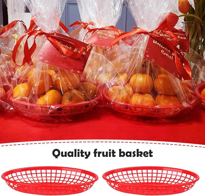 80 Pcs 9 x 5.7 Inch Reusable Oval Fast Food Baskets, Sturdy Plastic Serving Baskets for Fast Food, Parties, Picnics, BBQs and Snacks, by KUKLIPJIM.(Red)