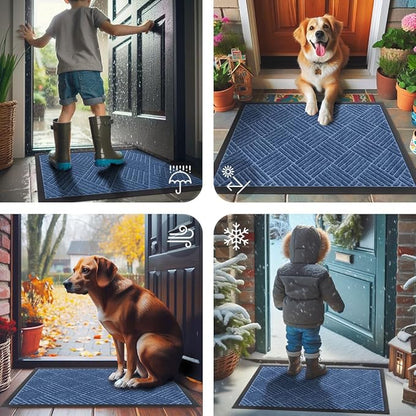 Smiry Front Door Mat Outside Entrance, Heavy Duty Outdoor Indoor Mat, Natural Rubber Doormat, Non Slip, Trap Dirt and Moisture, Easy Clean, Low Profile Patio Porch Entryway Mat, 59x23, Blue