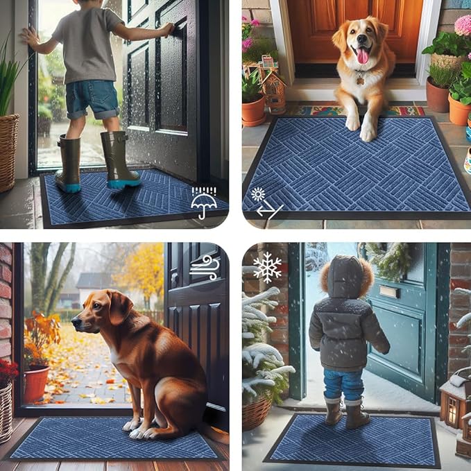 Smiry Front Door Mat Outside Entrance, Heavy Duty Outdoor Indoor Mat, Natural Rubber Doormat, Non Slip, Trap Dirt and Moisture, Easy Clean, Low Profile Patio Porch Entryway Mat, 71x47, Blue