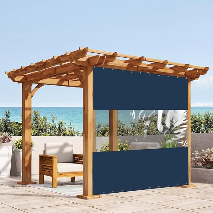 Covers & All Outdoor Clear Panel Curtain, 12 oz Vinyl Outdoor Curtains for Patio, Weather Resistant Waterproof Tarp with Brass Grommets for Pergola, Porch, Gazebos, Balcony (7'H x 8'W Feet, Blue)