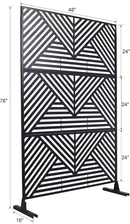 Outdoor Privacy Screen with Geometric Design – Metal Decorative Panel, Freestanding Partition, Weather-Resistant, 76"x48" for Garden, Patio, Balcony, and Yard, Black