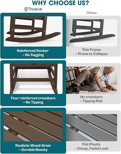 THOEOE Outdoor Rocking Chairs Set of 8, Oversized Patio Rocking Chair | HDPE - Image 4