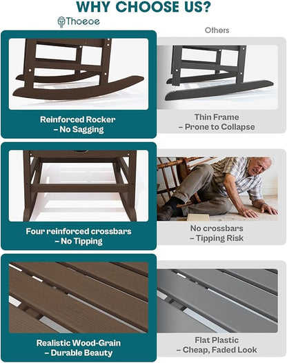 THOEOE Outdoor Rocking Chairs Set of 4, Oversized Patio Rocking Chair | HDPE - Image 4