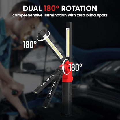 Rechargeable Work Light 2200mAh Magnetic LED Work Light Flashlight Mechanic Light Tool for Men Him, Foldable Lamp with Hook for Car Repair Emergency BBQ Grill (4 Pack)