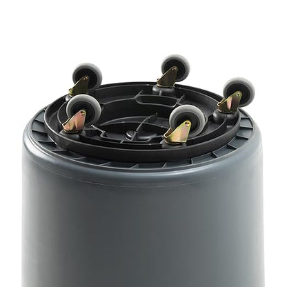 PRO&Family Commercial Round Trash Can with Lid and Dolly Rolling Waste Container, Ingredient Bin, Heavy-Duty Plastic, Anti-Static, Kitchen, Office, Outdoor Use (Gray, 55 Gallon)