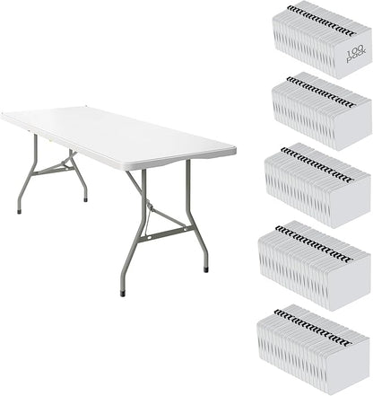100 Pack of 6 Foot Foldable Table with Built in Handle & Steel Legs ,Heavy Duty Portable ,Perfect for Party, Dining, Wedding, Events, Picnic Indoor, Outdoor, Camping, Utility, Folding(white-100pac)