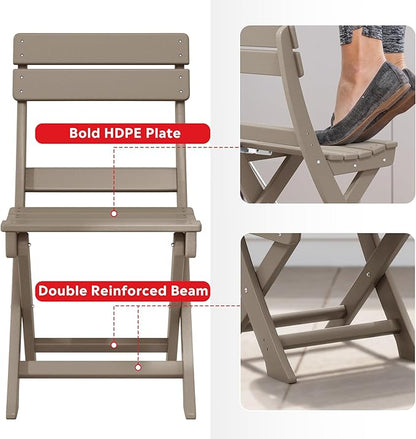 Costaelm Paradise 3-Piece Outdoor HDPE Folding Patio Bistro Table and Chairs, Weathered Wood