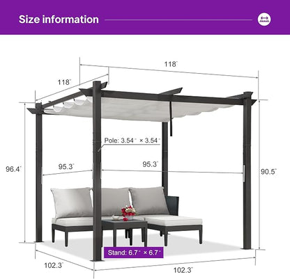 PURPLE LEAF Retractable Pergola 10' x 10' w/Double Canopy - Image 2