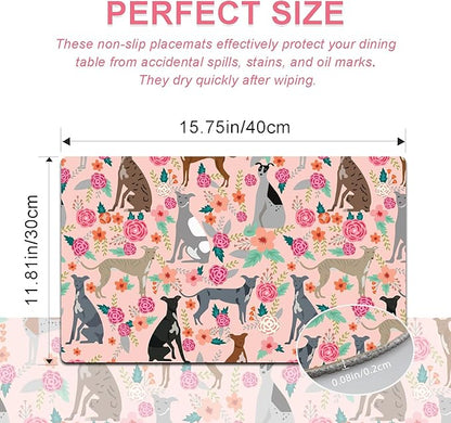 Dog Placemats Set of 4 - Animal Heat Resistant Placemats for Dinner Table, Non-Slip Waterproof Oil-Proof Washable Reusable Placemat for Indoor Outdoor Kitchen Decor, 15.75In*11.81In