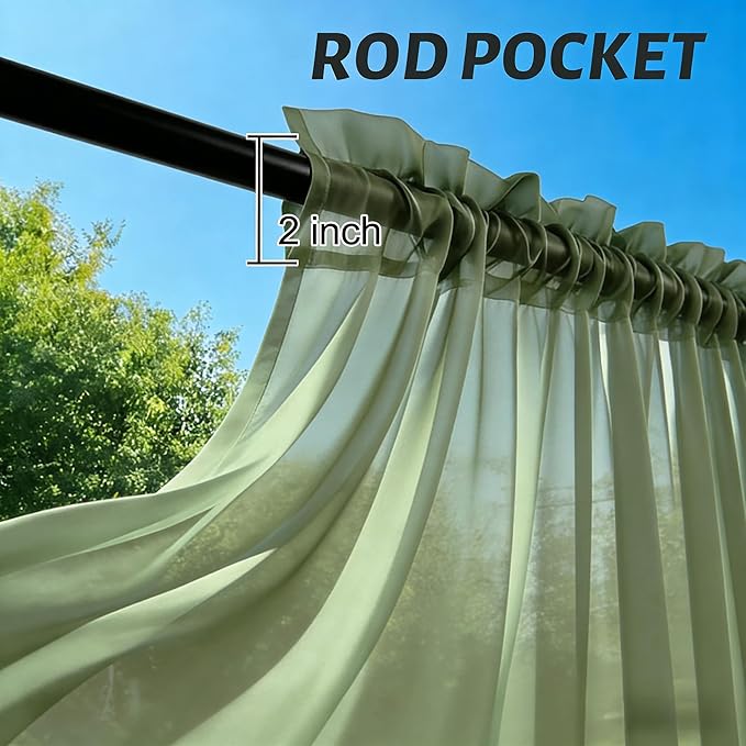 Outdoor Sheer Curtains for Patio Waterproof, 2 Panels Rod Pocket Indoor/Outdoor - Image 3