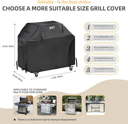 KPT 60 Inch Grill Cover for Outdoor Grill - Heavy Duty Waterproof 420D BBQ Cover with Hook, Air Vent, Buckle - Gas Grill Cover, UV & Fade Resistant, BBQ Grill Cover for Weber, Nexgrill, Char Broil