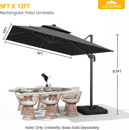 9x12 FT Patio Cantilever Umbrella, Rectangular Heavy Duty Offset Umbrella - Image 8