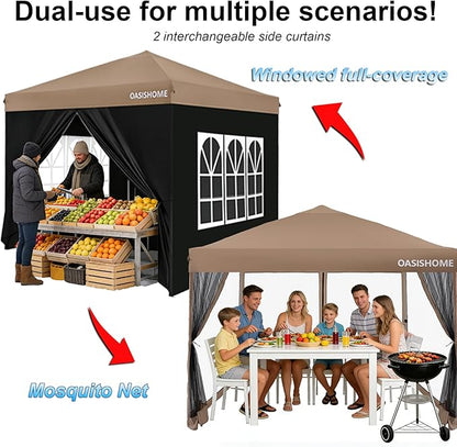 OASISHOME Pop-up Gazebo Instant Portable Canopy Tent 10'x10', with 2 Styles Sidewalls,Netting, Windows, Wheeled Bag, for Patio/Outdoor/Wedding Parties and Events