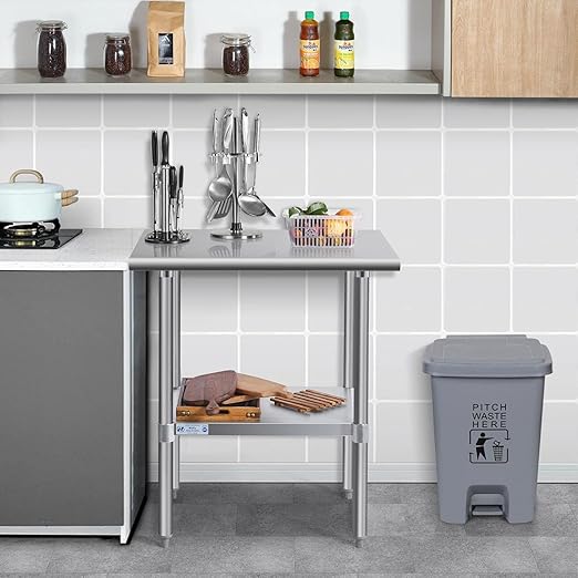 Hally Sinks & Tables H Stainless Steel Table for Prep & Work 24 x 24 Inches, NSF Commercial Heavy Duty Table with Undershelf and Galvanized Legs for Restaurant, Home and Hotel