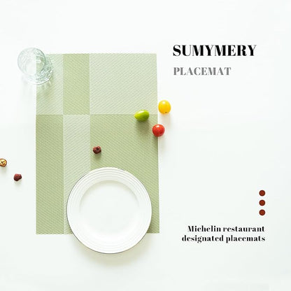 Placemats Set of 4 Vinyl/Plastic Woven Place Mats for Kitchen Table Indoor/Outdoor Washable Placemat Wipeable Dining Table Mats (Green Cube,4)