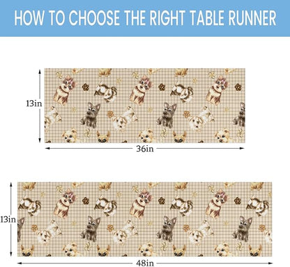 Cute Puppy Table Runner Kitchen Dining Table Runner 13*90in Table Center Decor for Indoor Outdoor Home Holiday Party