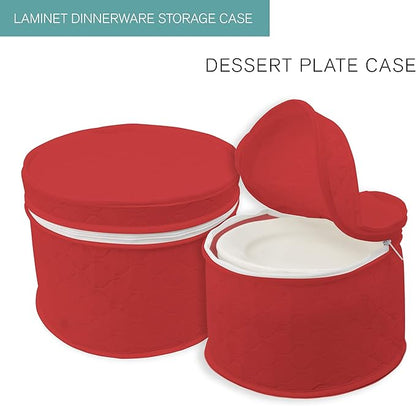 LAMINET 4 Piece Quilted Plate Storage Set - Holds Up to 48 Plates with Padded Inserts - RED