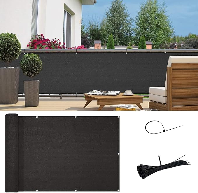 Sunny Guard Customized 3'x17' Black Balcony Privacy Screen,90% Shade Apartments Fence Cover,Heavy Duty Mesh Windscreen for Deck,Outdoor,Backyard,Patio