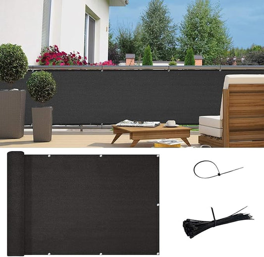Sunny Guard Customized 3'x8' Black Balcony Privacy Screen,90% Shade Apartments Fence Cover,Heavy Duty Mesh Windscreen for Deck,Outdoor,Backyard,Patio