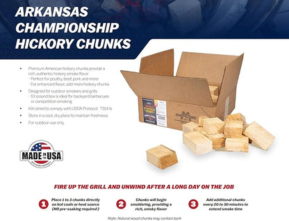 MARSHALLTOWN Arkansas Championship Hickory Chunks, 10 Pound Box of Genuine American Hickory Smoker Chunks, HCKCHNK10