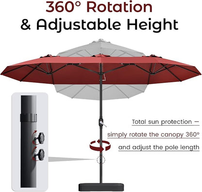 15ft Red Patio Umbrella with Base Included, Rectangle Double Extra Large Table - Image 9