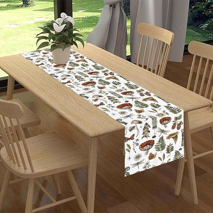 Mushroom Table Runner, Rustic Farmhouse Forest Plants Botanical Country Coffee Table Center Decor for Home Kitchen Dining Patio Holiday Party Indoor Outdoor Table Decorations, 13"x36" Inch