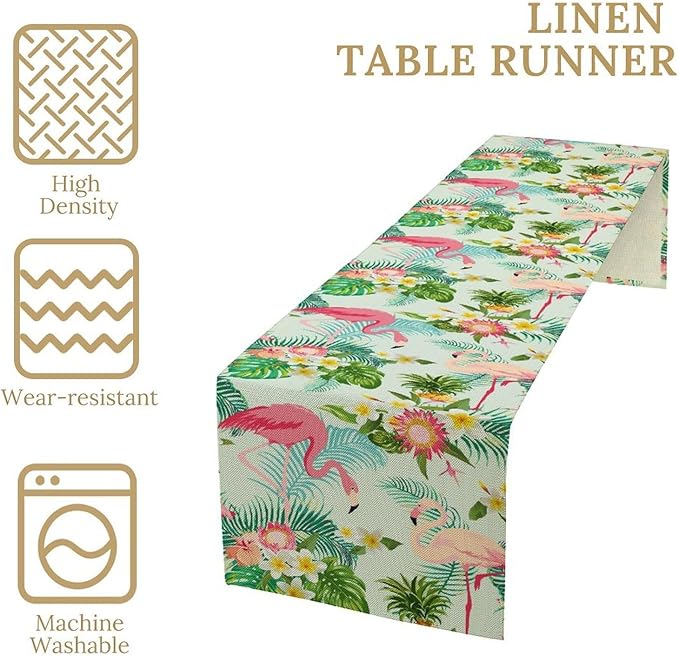 Tropical Table Runner,Hawaii Seasonal Floral Spring Summer Plants Pineapples Boho Table Center Decor for Family Kitchen and Living Room Outdoor Farmhouse Party Table Decorations, 13"x36"