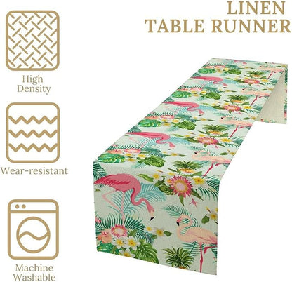 Tropical Table Runner,Hawaii Seasonal Floral Spring Summer Plants Pineapples Boho Table Center Decor for Family Kitchen and Living Room Outdoor Farmhouse Party Table Decorations, 13"x36"