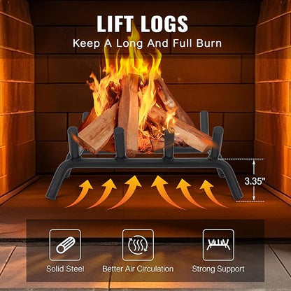Fireplace Grate 14 inch - Fireplace Log Grates Heavy Duty Solid Round Steel | Log Grate for Fireplace No Assembly Required, Burning Wood Stove Grate for Indoor Chimney Hearth, Outdoor Camping
