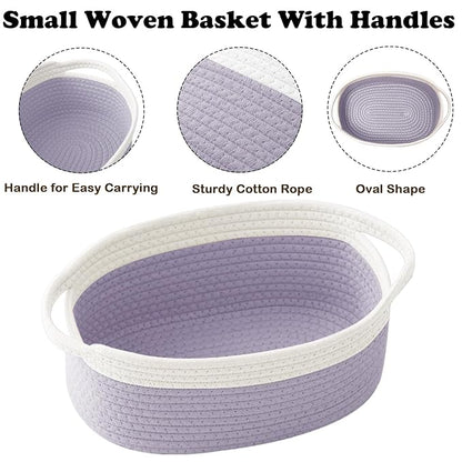 Gift Basket with Gift Bag and Ribbons,Small Rope Woven Shelf Storage,Baskets for Gifts Empty,Birthday,Baby Shower,Decorative Organizer Box with Handles(White&Purple)