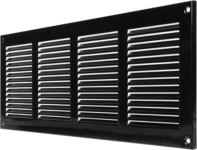 Repa Market 2-Pack Air Vent Cover 16x6 Inch (Outer Dimensions) Black Galvanized Steel Louvered Grill Cover with Mesh Screen/Wall or Ceiling Vent/HVAC Register for Indoor and Outdoor Ventilation