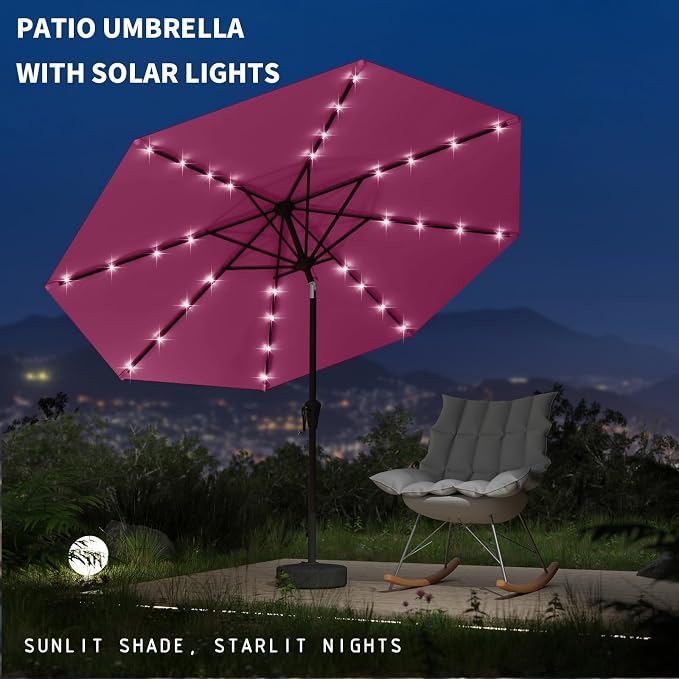 9FT Patio Umbrella with Solar Lights, Outdoor Market Umbrella with Tilt and - Image 2