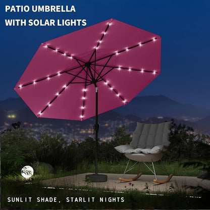 9FT Patio Umbrella with Solar Lights, Outdoor Market Umbrella with Tilt and - Image 2