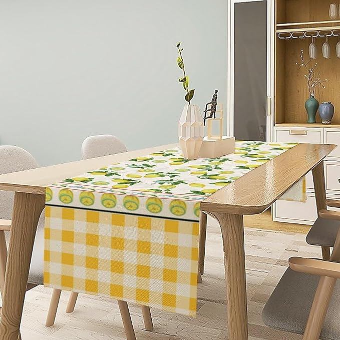 Lemon Buffalo Plaid Table Runner,Rustic Farm Fruit Aesthetic Country Farmhouse Dining Table Decoration for Home Holiday Party Dresser Kitchen Cabin Restaurant Wedding Decor 13×108in