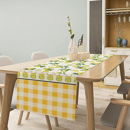 Lemon Buffalo Plaid Table Runner,Rustic Farm Fruit Aesthetic Country Farmhouse Dining Table Decoration for Home Holiday Party Dresser Kitchen Cabin Restaurant Wedding Decor 13×70in